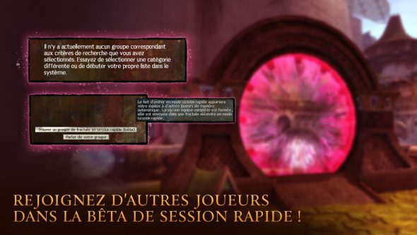 L'interface de Recherche de groupe indiquant l'outil pour former un groupe de fractale en session rapide.