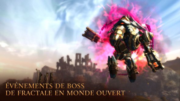 Un groupe d'aventuriers s'attaque dans le monde ouvert à un boss de fractale