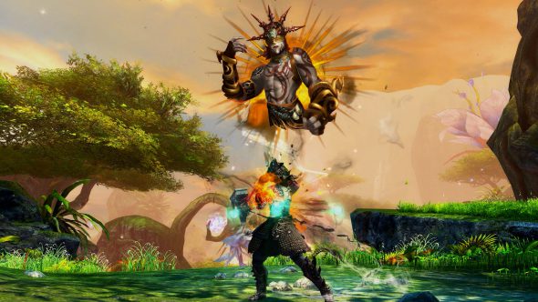 Ein Sylvari-Medium kanalisiert die Macht von Razah und den Nebeln, um seine Feinde zu bezwingen.