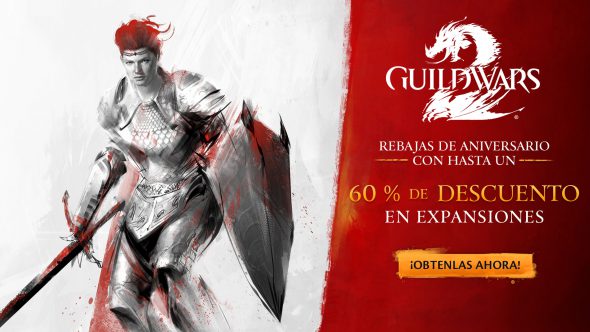 Imagen promocional de las ofertas del aniversario que muestra una norn con armadura, espada y escudo.
