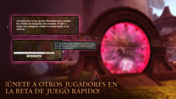 La interfaz de búsqueda de grupo mostrando el buscador de grupos de juego rápido de fractales.