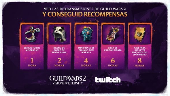 Un gráfico que muestra los nuevos Drops de Twitch, incluidos el diseño de gorro de panda suave, la minipiñata de chumbo con maraca y la silla de capitán pirata. 