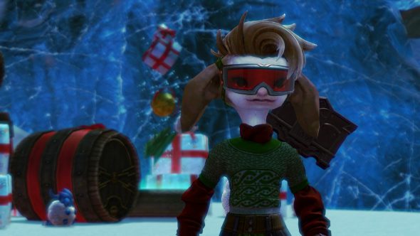 A festive asura wearing the new winter snow goggles.